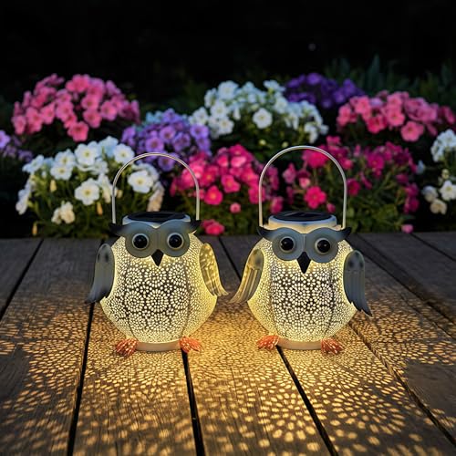 2 Pack Hanging Solar Lanterns (white owl 2pk)