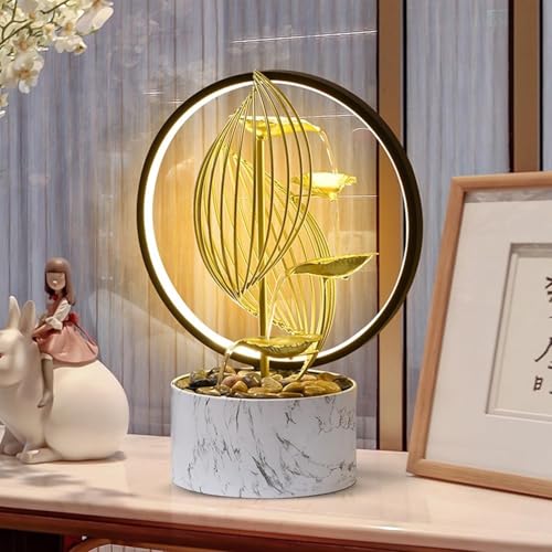 15 Inch Gold LED Metal Tabletop Water Fountain (Fssq)