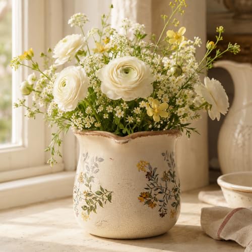 Ceramic Flower Vase (Yellow Blooms)