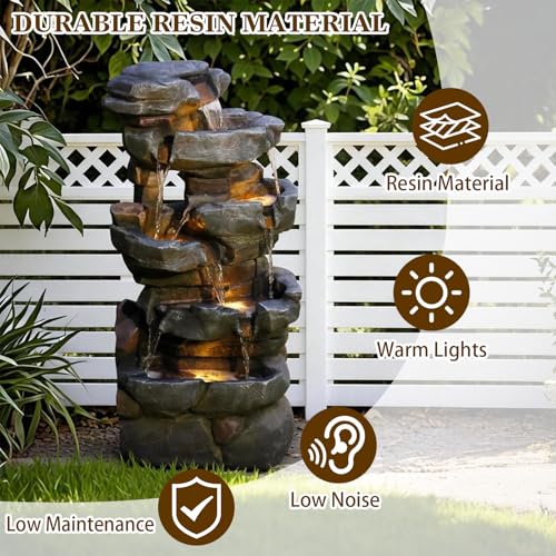 42H Realistic Tree Trunk Outdoor Water Fountain with 5 Tiers (50.6H / Light Gray-rock)