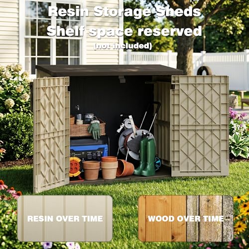 Waterproof Outdoor Storage Box 36 Cu Ft with Lockable Doors (Beige-Brown / 30.1"×52.1"×44.3")