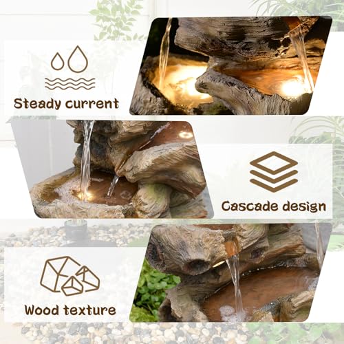 40H Realistic Tree Cascading Outdoor Water Fountain with 5 Tiers (46.2H / Brown-wooden)