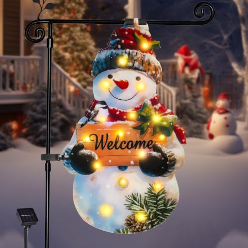 12x18 Solar Christmas Snowman Garden Flag (Snowman-Warm white-12x18 / 12×18inch)