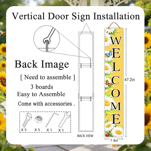 47" Rustic Daisy Welcome Porch Sign (Yellow / 7.8" x 47.2" / Daisy)