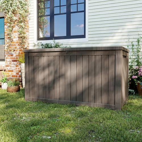 200 Gallon Deck Boxes Outdoor Waterproof (Light Brown / 200 GAL)