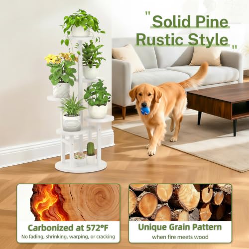 5 Tier Wood Plant Stand Indoor Outdoor Corner Tall Shelf (Pine White / 5 Tiers)