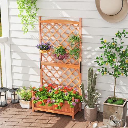 Raised Garden Bed with Trellis Set of 2 (Orange / 28"Lx13"Wx60"H)