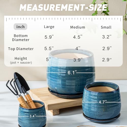 Ceramic Plant Pots with Drainage Holes and Saucers (3 Count)