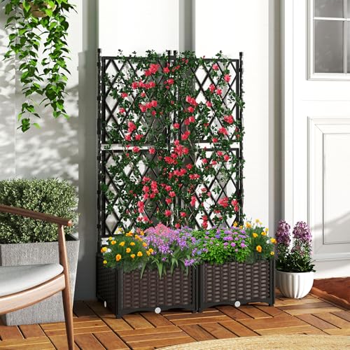 Raised Garden Bed with Trellis & Drain Holes (32" x 16" x 50")