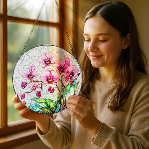 8 Inch Stained Glass Ornament (Orchid)