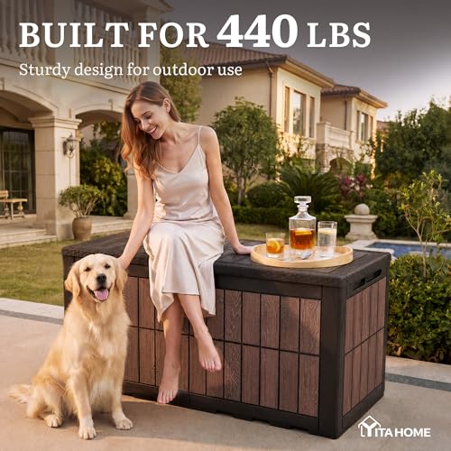 134 Gallon Outdoor Deck box w (Wood-Grain Deck Box / 134 Gallon / Wood-Grain Brown)