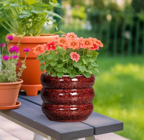 Ceramic Flower Pots (8 Inch / Leopard Print Red)