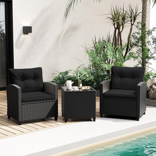 3 Piece Patio Furniture Set (Black-black)