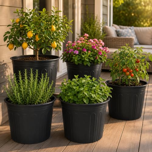 60 Pack 12.8 Inch 5 Gallon Large Plastic Plant Nursery Pots (60pcs 5 gallon)