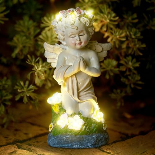 Solar Powered Angel Statue for Garden (White Angel)