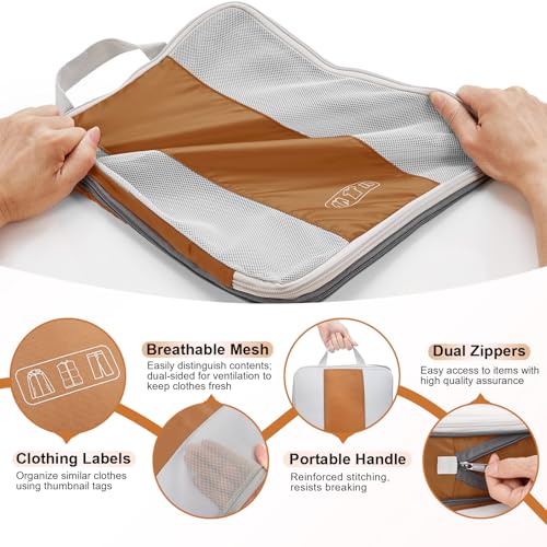 10 Set Compression Packing Cubes for Travel Essentials (Brown)