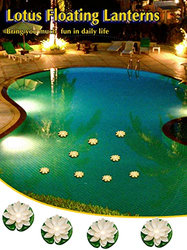 9 Pcs 3.94 in Floating Lotus Lights with Battery (3.94 Inch / White, Yellow Light)