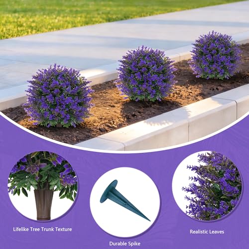 24" 2Pack Faux Boxwood Topiary Ball Trees with Lavender & Spike (Lavender & Boxwood)