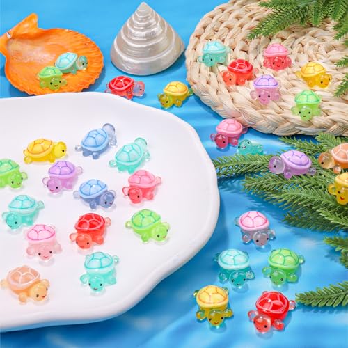 120PCS Luminous Mini Resin Turtles 9 Colors Glow in The Dark Tiny Sea Turtle Figures to Hide Small Plastic Ocean Animal for Micro Landscape Fairy Garden DIY Miniature Dollhouse Home Decor Party Favers (120pcs-turtles)