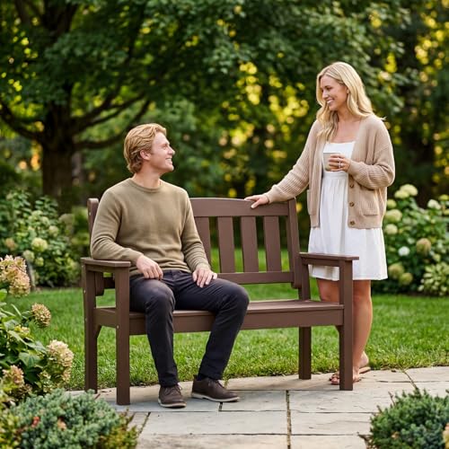 2 Person Poly Lumber Outdoor Garden Bench 700 Lbs Capacity (Brown / 2-Person)