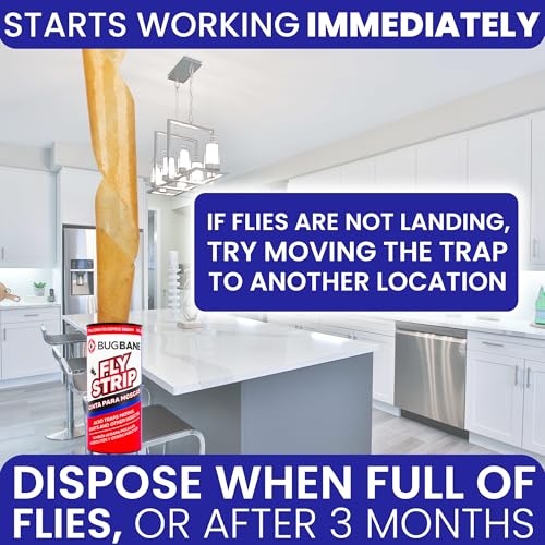 Fly Strips Indoor Sticky Hanging 10pk with Pins. Non Toxic Outdoor Fly Trap Indoor for Home. Flies Tape Paper Trap Ribbon Roll for House Gnat Fruit and Housefly. Bug Catchers for Inside Home Flypaper (10 count)