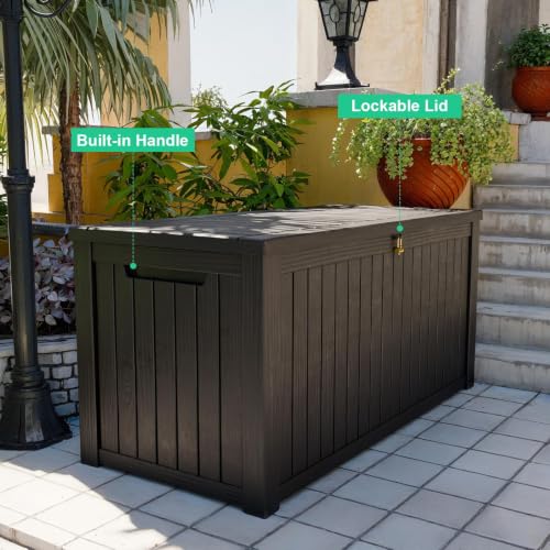 200 Gallon Waterproof Resin Outdoor Storage Box with Hydraulic Gas Strut & Metal Support Rod (Black / 200 Gallon)