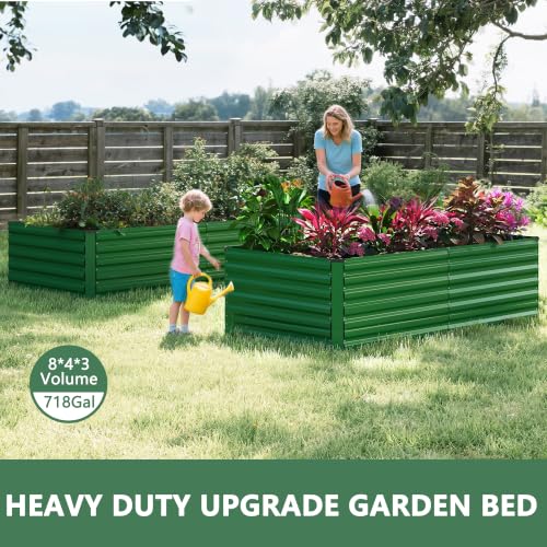 8x4x3ft Raised Garden Bed Outdoor (Green / 8x4x3 FT-2PC)