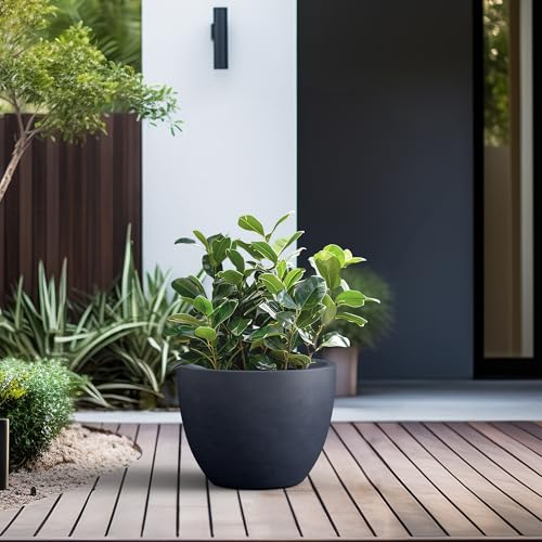 Large Round Tapered Charcoal Concrete Planter 10.6" Tall (Charcoal / 14.2"w x 10.6"h)