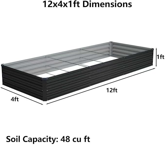 12x4x1ft(2 Pack) Galvanized Raised Garden Bed,Outdoor Planter Box Metal Patio Kit Planting Bed for Vegetables Flowers Herb,Black