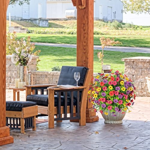 23.6" Artificial Boxwood Topiary Ball Trees with Flowers Set of 2 (Mix)