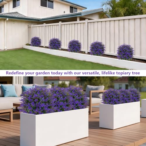 2 Pack Artificial Lavender Topiary Balls with Ground Spikes (Lavender Ball)