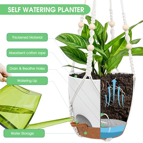Hanging Planters for Indoor Outdoor Plants (6'' / White+black)