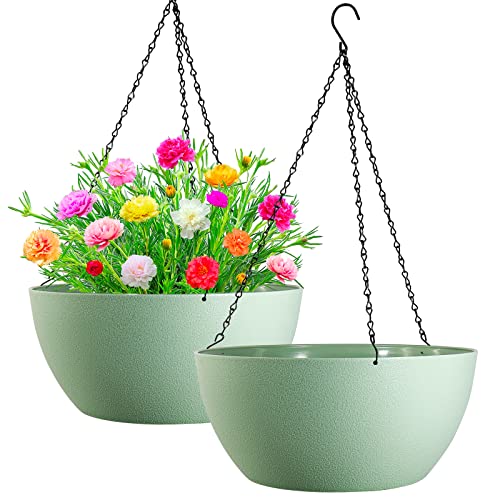 13 inch 2 Pack Large Hanging Planters for Indoor Outdoor Plants with Drainage Holes and Chain (2 Count)