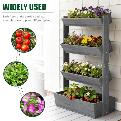 4 Tiers Vertical Raised Garden Bed Outdoor Planter Tower (31.5" x 18" x 55" 4 Tier / Gray-vertical)