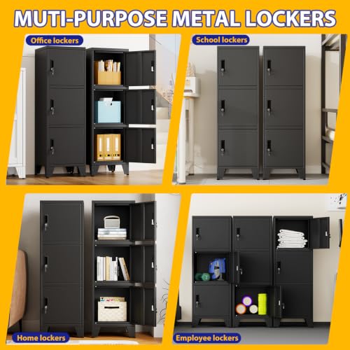 Metal Narrow Storage Lock Cabinet (Black / 3 door-47")