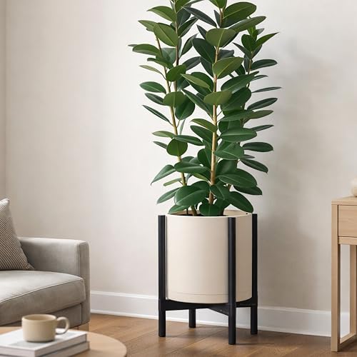 Plastic Pot with Ebony Wood Stand (Oatmeal Pot + Ebony Stand / 14 Inch)