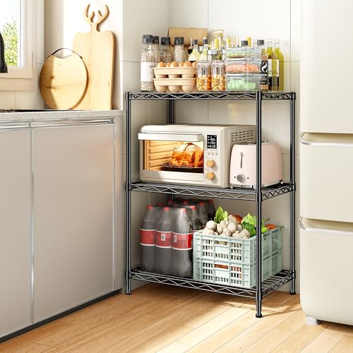 3 Tier Narrow Shelf Adjustable Storage Rack for Closet Bedroom (Black-18”W x 12”D x 35”H)