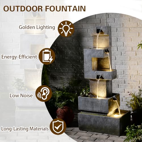 48H Cascading Outdoor Water Fountain with Realistic Rock Texture (48.4H / Gray-3051)
