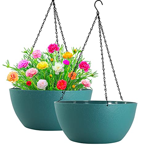 13 inch 2 Pack Large Hanging Planters for Indoor Outdoor Plants with Drainage Holes and Chain (2 Count)