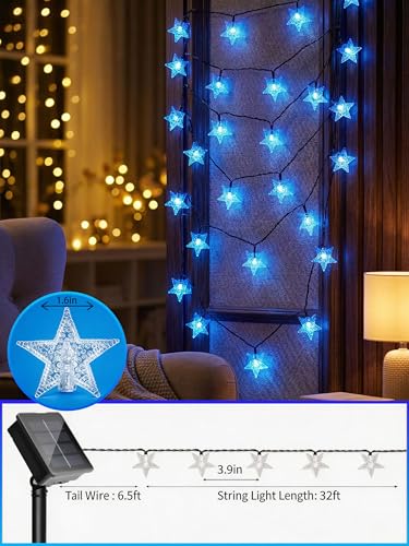 Twinkle Solar Star String Lights Outdoor Waterproof 39FT (Blue)