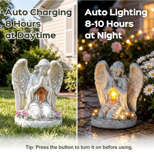 Solar Angel Garden Statues with Cross and 6 LED Lights (Angel)