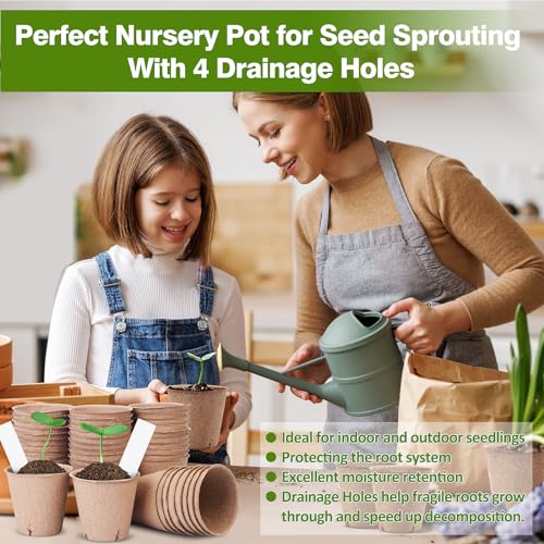 Peat Pots 60 Pack Plant Starter Round Nursery Pot with Drainage Holes (3.15 Inch)