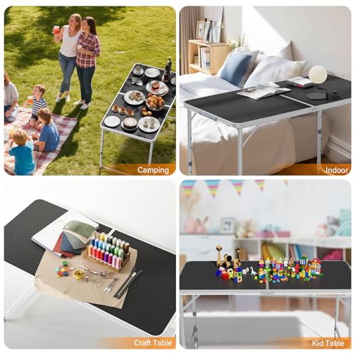 4FT White Folding Table with Carrying Handle Height Adjustable Lightweight Fold Up Portable for Indoor Outdoor Picnic (Black / 4ft)