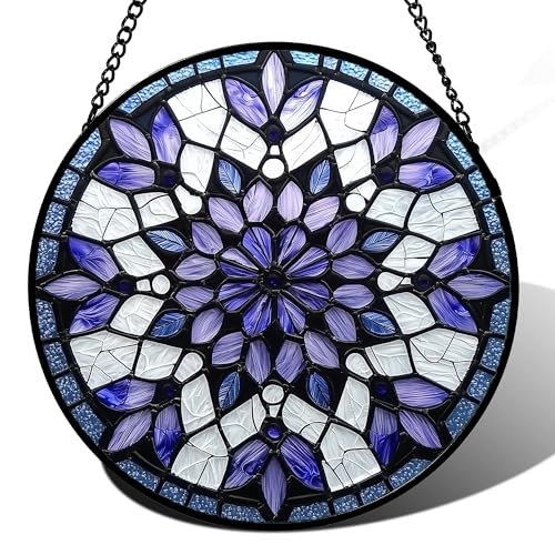 Stained Glass Window Hanging Snowflake Suncatcher Gifts for Women 9.8" (Yellow-green / 9.8x9.8 IN)