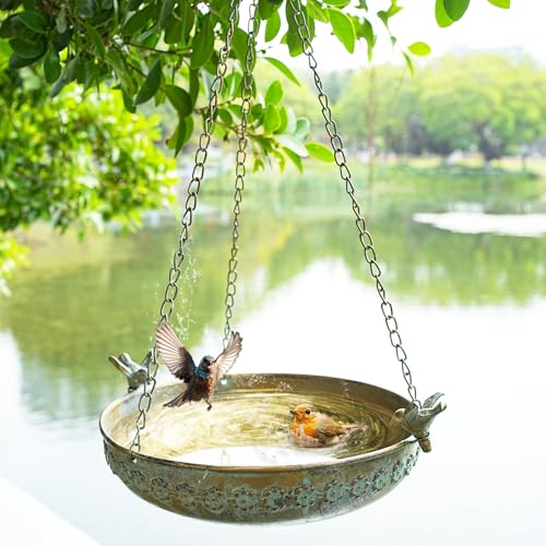 Metal Hanging Bird Bath (gold-E)