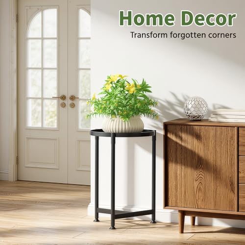 Metal Small Plant Stand Indoor Tall with 11 Inch Large Tray (Black / 1 Tier)