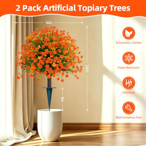 Fall 2 Pack 24 Inches Artificial Flowers with Ground Spikes (Camellia)