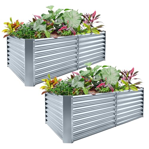 2 Pack 6×3×2 ft Galvanized Metal Raised Garden Bed (Modern Grey / 6×3×2ft)