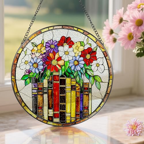 8 Inch Flower Books Stained Glass Ornament (Flower Book)