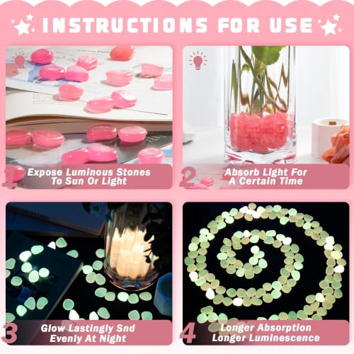 150 PCS Glow in The Dark Rocks (Pink/150 pcs / 2.5x2x0.5cm)